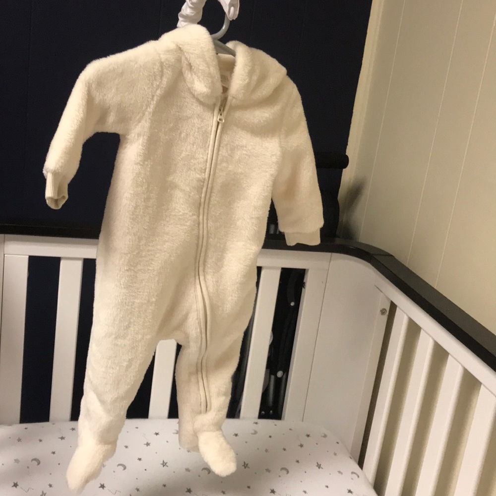 Adorable faux fur cream fuzzy baby suit